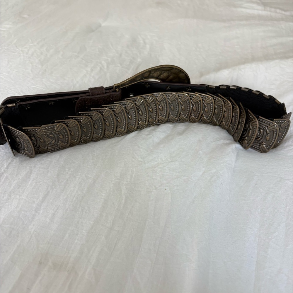 Brown and Bronze Metal And Faux Leather Stretch Belt - Picture 8 of 8